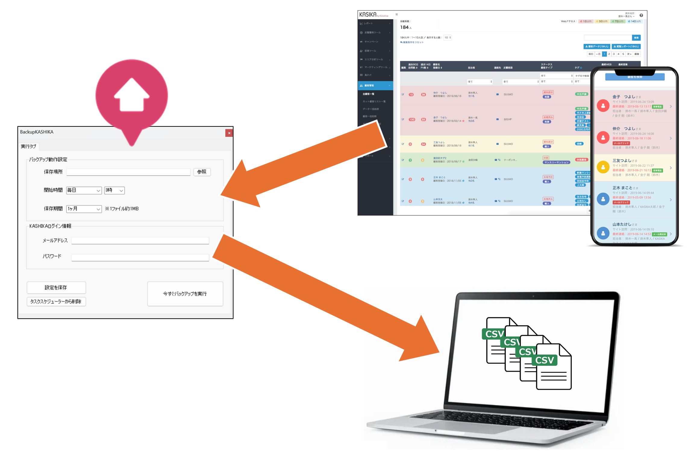 KASHIKA自動バックアップ メイン画面
